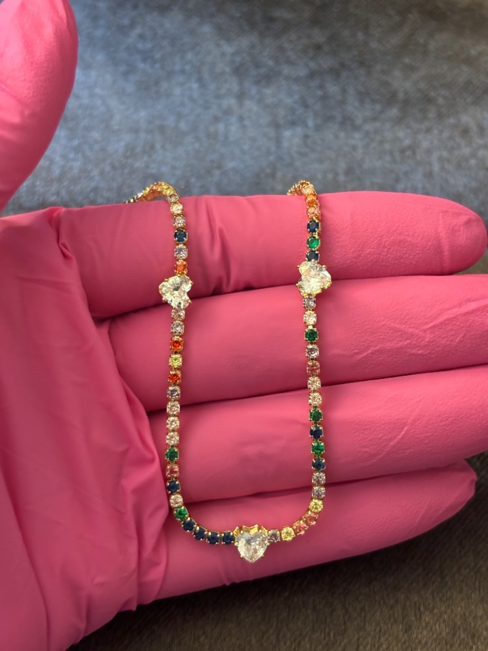 Pretty Bird Yellow Gold Heart Tennis CZ Necklace - Picture 8 of 10